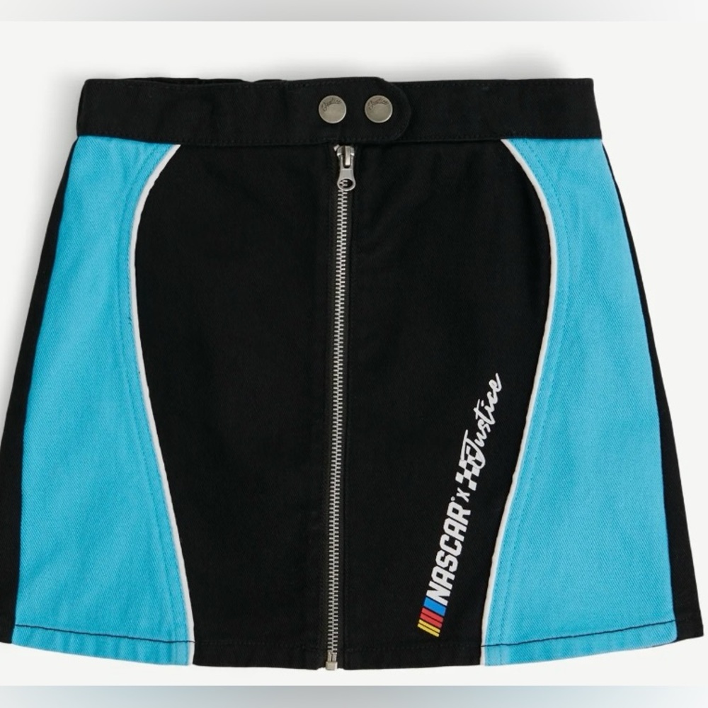 NWT Justice x‎ NASCAR Zip Front Skort Girls Size S (7/8) Black Blue